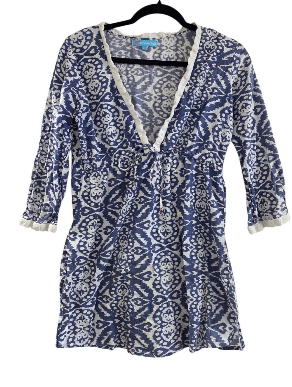 Tara Michelle 100% Cotton Printed V-Neck Swim Cover-Up - Picture 3 of 11